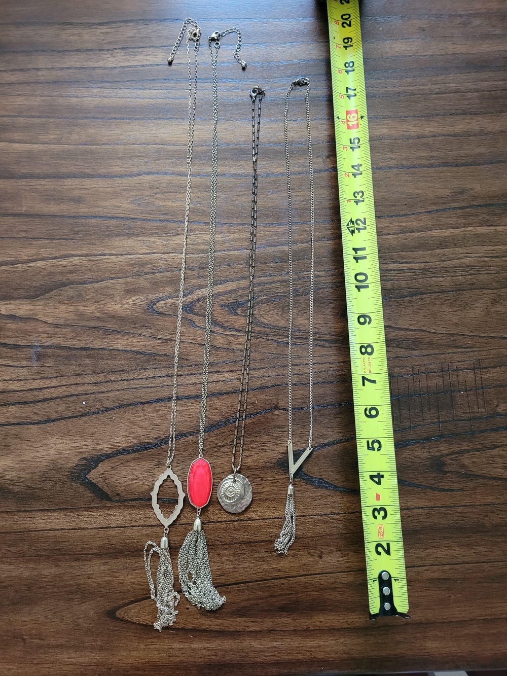 Lot Of 4 Gold-Tone Necklaces with Red Oval Pendant and Tassel - Women Jewelry